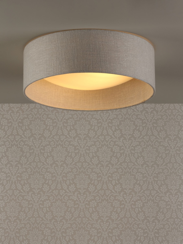 Laura Ashley Silver Bacall Linen Concave Diffuser Flush Ceiling Light - Image 1 of 4