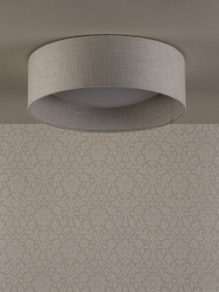 Laura Ashley Silver Bacall Linen Concave Diffuser Flush Ceiling Light - Image 2 of 4