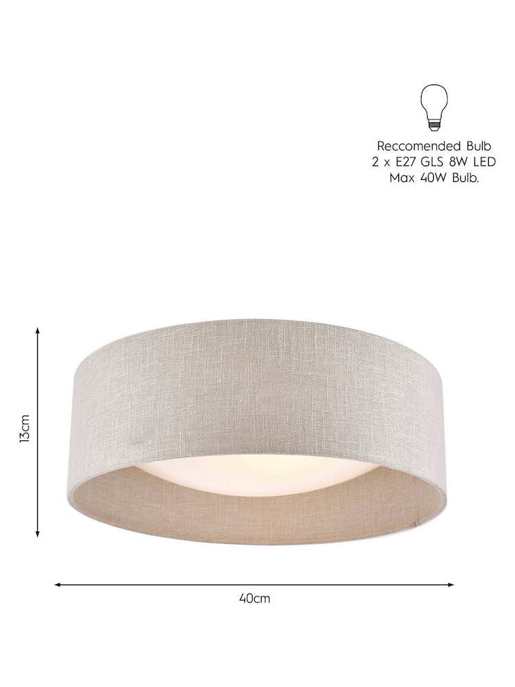 Laura Ashley Silver Bacall Linen Concave Diffuser Flush Ceiling Light - Image 4 of 4