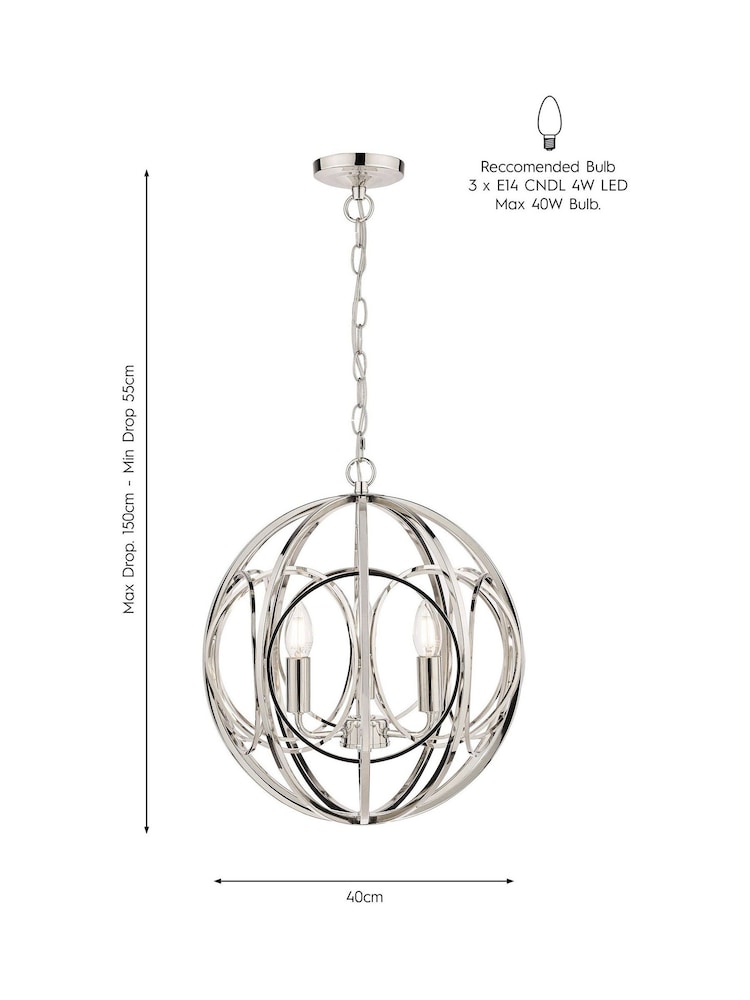 Laura Ashley Polished Nickel Orbital 3 Light Globe Pendant Ceiling Light - Image 6 of 6