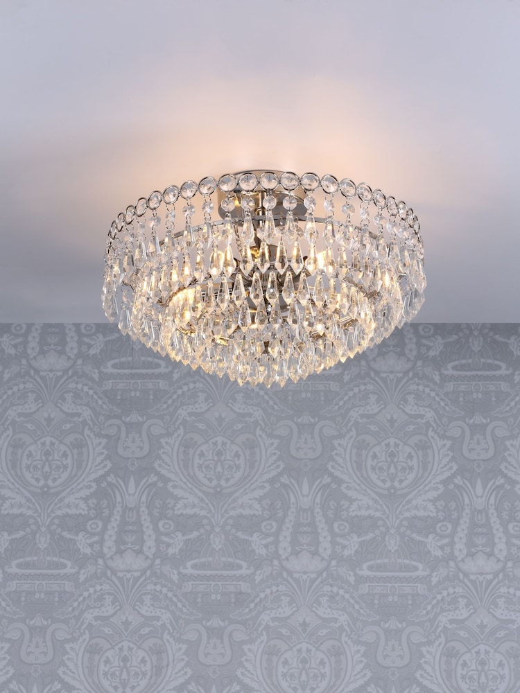 Laura Ashley Polished Nickel Enid Cut Glass 5 Light Semi Flush Chandelier Ceiling Light - Image 1 of 4