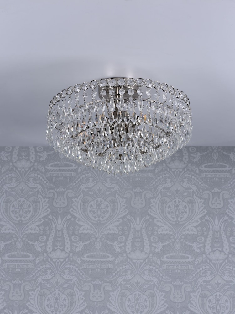 Laura Ashley Polished Nickel Enid Cut Glass 5 Light Semi Flush Chandelier Ceiling Light - Image 2 of 4