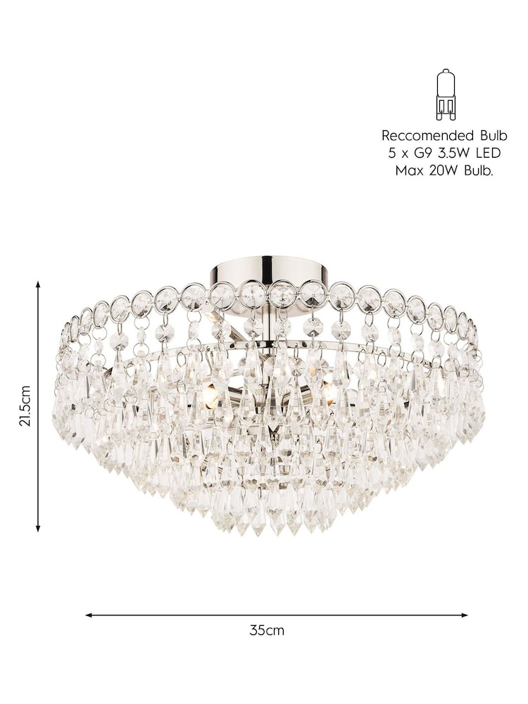 Laura Ashley Polished Nickel Enid Cut Glass 5 Light Semi Flush Chandelier Ceiling Light - Image 4 of 4