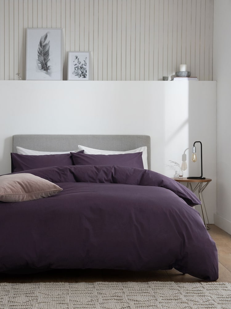Purple Blackberry Cotton Rich Plain Duvet Cover and Pillowcase Set - Image 1 of 6