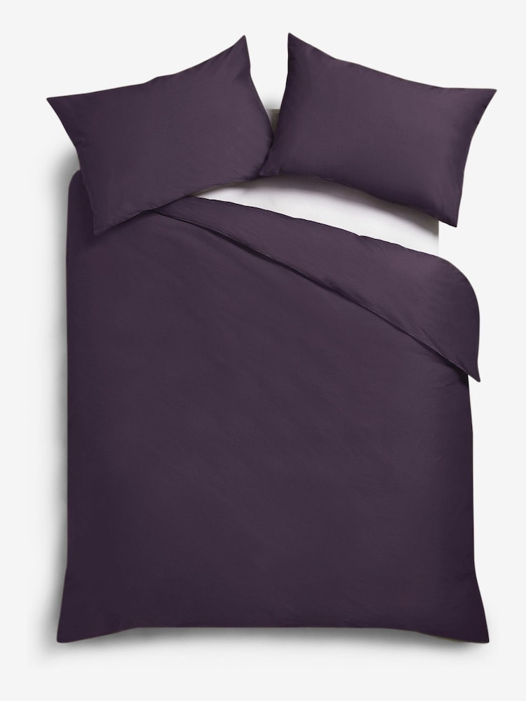 Purple Blackberry Cotton Rich Plain Duvet Cover and Pillowcase Set - Image 3 of 6