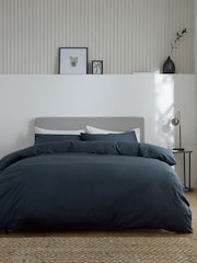 Blue Ink Navy Cotton Rich Plain Duvet Cover and Pillowcase Set - Image 1 of 4