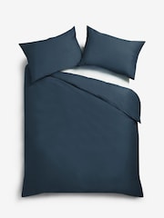 Blue Ink Navy Cotton Rich Plain Duvet Cover and Pillowcase Set - Image 2 of 4