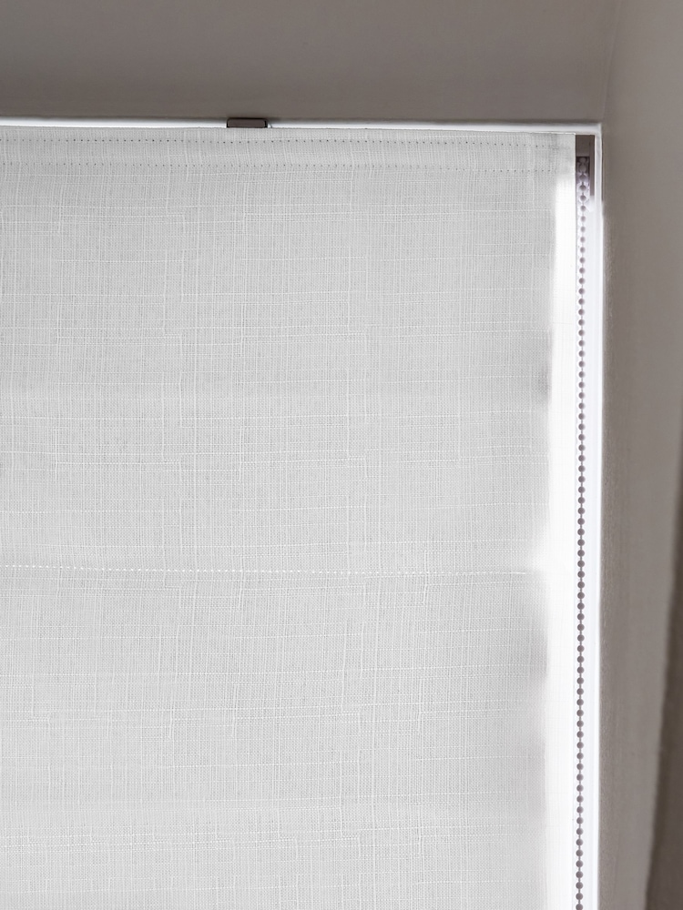 White Ready Made Blackout Roman Blind Textured Tassel Edge - Image 2 of 6
