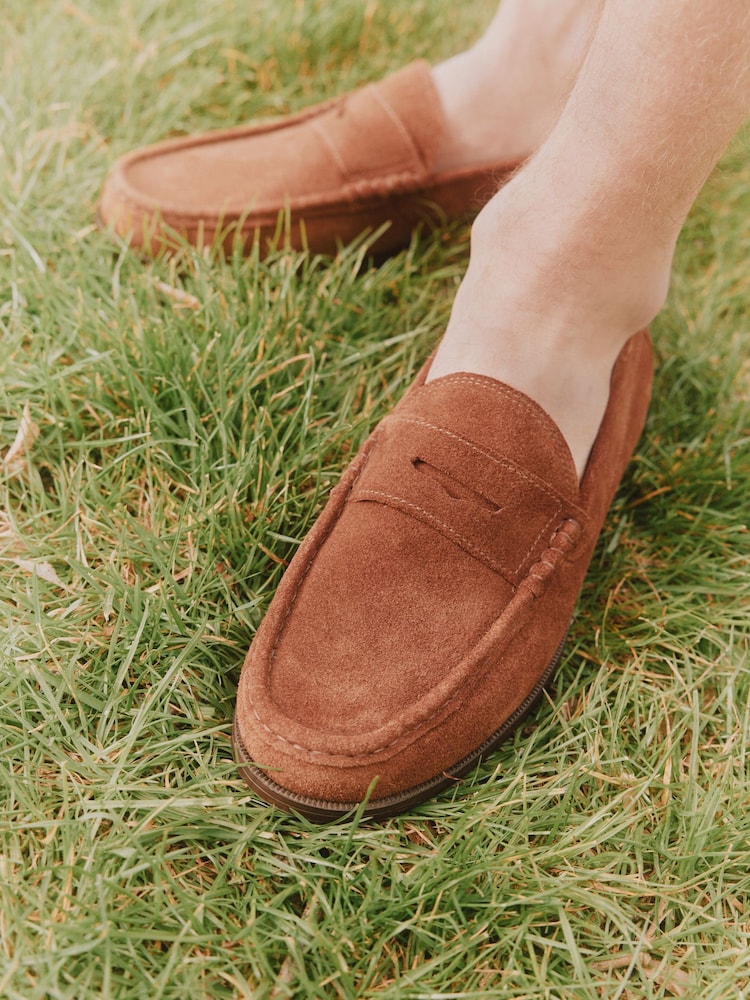 Brown Suede Penny Loafers - Image 1 of 10