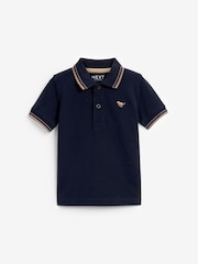 Navy Tipped 100% Cotton Short Sleeve Polo Shirt (3mths-7yrs) - Image 1 of 4