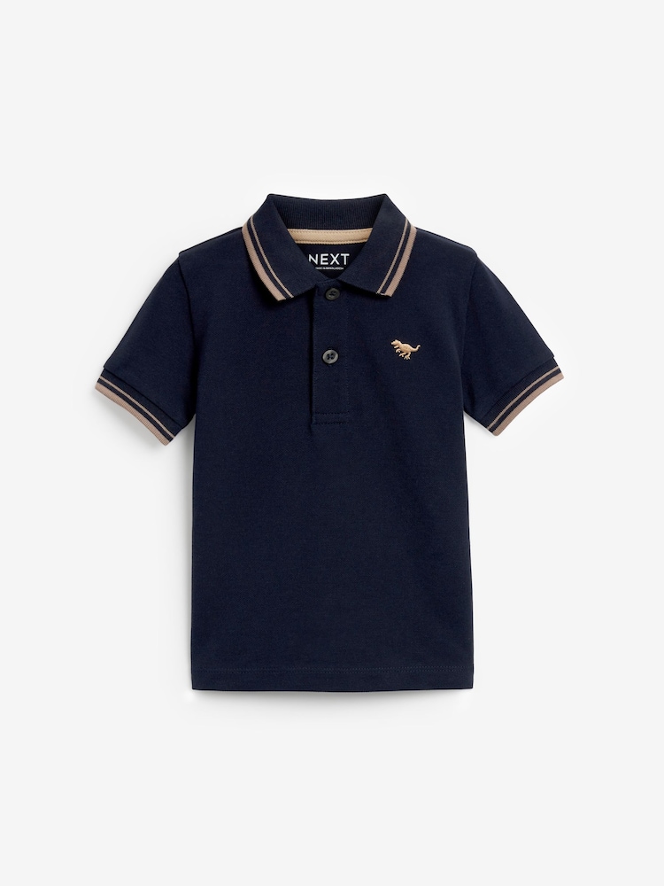Navy Tipped 100% Cotton Short Sleeve Polo Shirt (3mths-7yrs) - Image 1 of 4