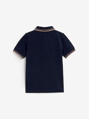 Navy Tipped 100% Cotton Short Sleeve Polo Shirt (3mths-7yrs) - Image 2 of 4