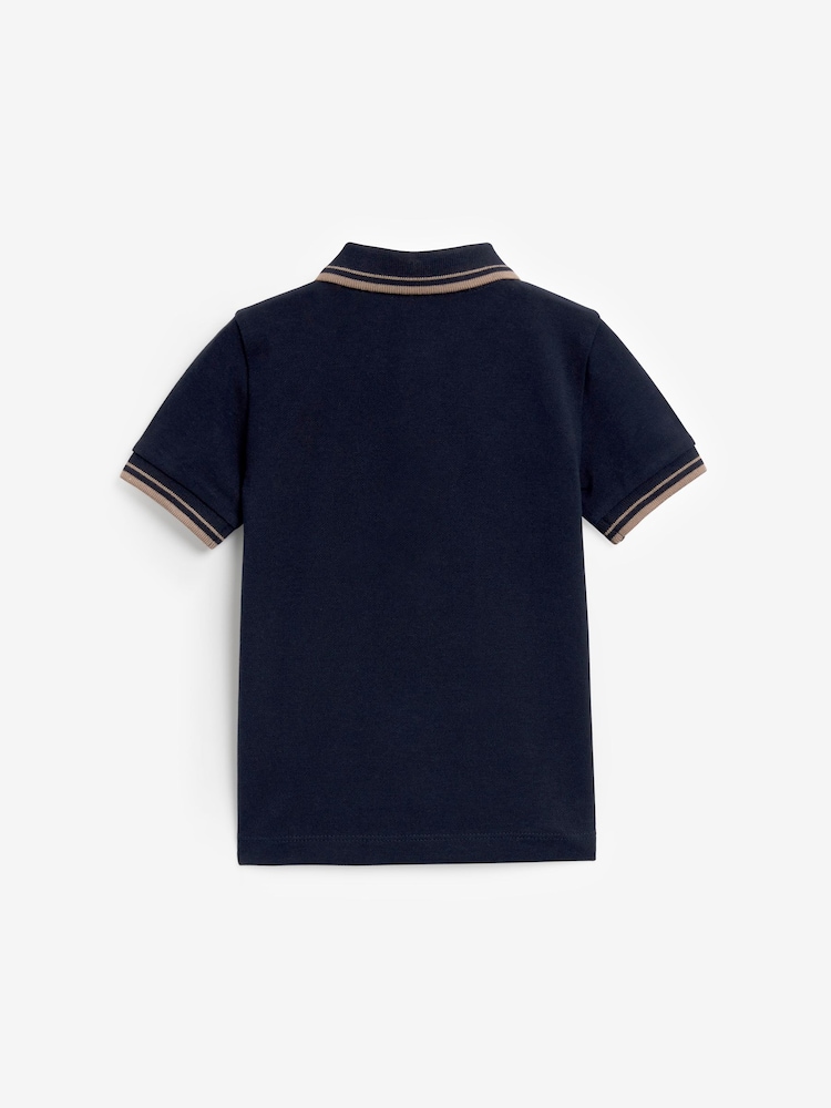 Navy Tipped 100% Cotton Short Sleeve Polo Shirt (3mths-7yrs) - Image 2 of 4