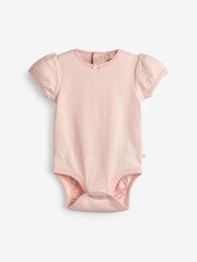 Pink/Cream Pointelle 5 Pack Short Sleeve Baby Bodysuits - Image 6 of 8
