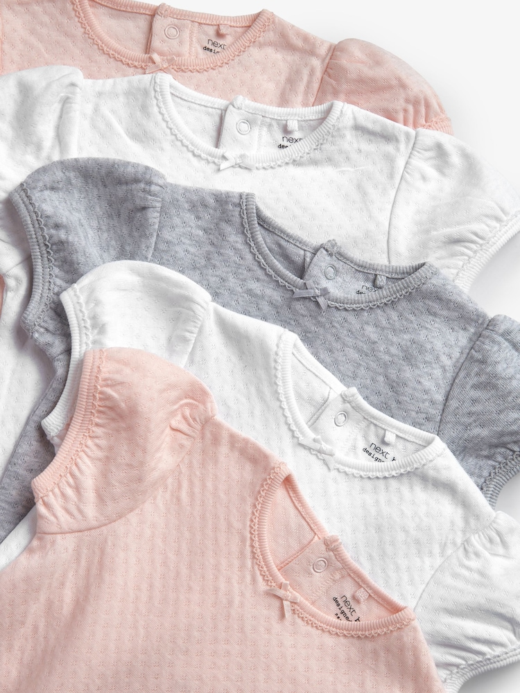 Pink/Cream Pointelle 5 Pack Short Sleeve Baby Bodysuits - Image 8 of 8