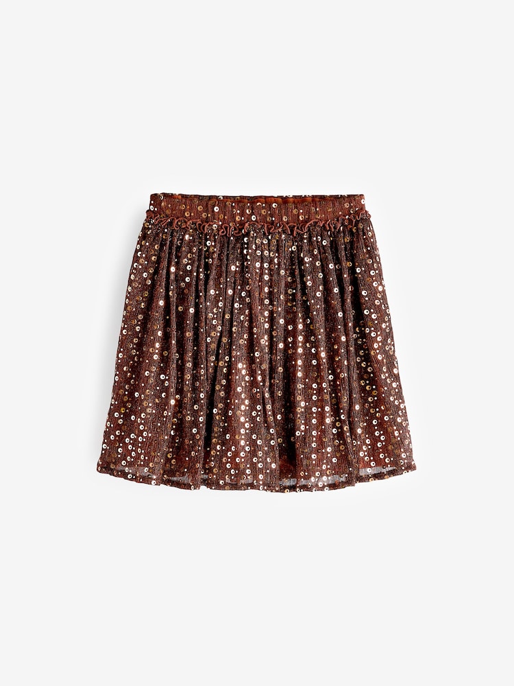 Bronze Sequin Sequin Foil Sparkle Party Skirt (3-16yrs) - Image 1 of 3