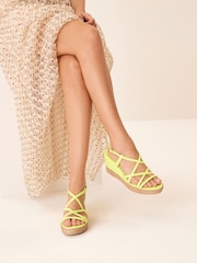 Lime Green Forever Comfort Leather Asymmetric Strappy Wedges - Image 2 of 3
