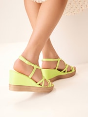 Lime Green Forever Comfort Leather Asymmetric Strappy Wedges - Image 3 of 3