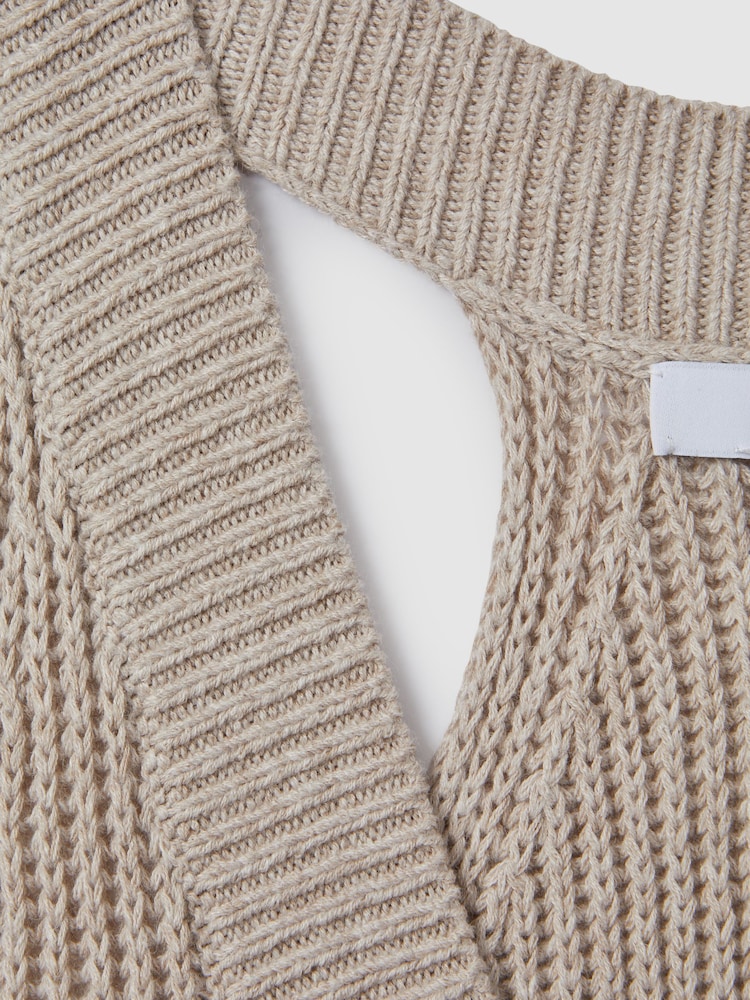 Reiss Neutral Sinead Knitted Halter Neck Top With Linen - Image 5 of 5