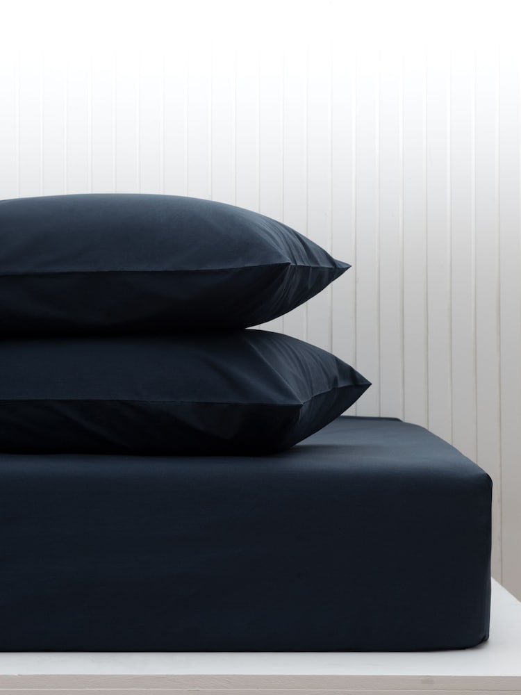 Blue Ink Navy Cotton Rich Deep Fitted Bed Sheet - Image 1 of 2 Blue Ink Navy Cotton Rich Deep Fitted Bed Sheet - Image 1 of 2