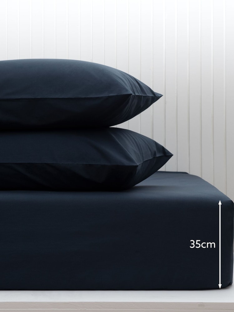 Blue Ink Navy Cotton Rich Deep Fitted Bed Sheet - Image 2 of 2 Blue Ink Navy Cotton Rich Deep Fitted Bed Sheet - Image 2 of 2