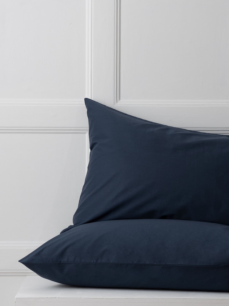 Set of 2 Blue Ink Navy Cotton Rich Pillowcases - Image 2 of 2
