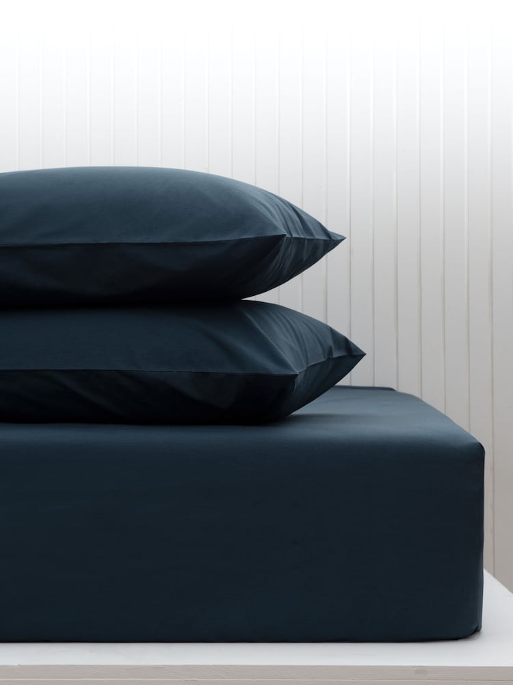 Blue Ink Navy Cotton Rich Extra Deep Fitted Bed Sheet - Image 1 of 2 Blue Ink Navy Cotton Rich Extra Deep Fitted Bed Sheet - Image 1 of 2