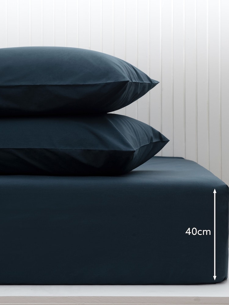 Blue Ink Navy Cotton Rich Extra Deep Fitted Bed Sheet - Image 2 of 2 Blue Ink Navy Cotton Rich Extra Deep Fitted Bed Sheet - Image 2 of 2