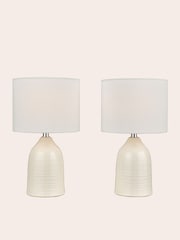 Laura Ashley Set of 2 Cream Penny Complete Ceramic Table Lamps - Image 3 of 4