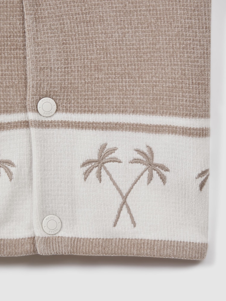 Reiss Taupe/Optic White Bowler 13-14 yrs Velour Embroidered Striped Shirt - Image 4 of 4