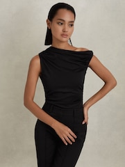 Reiss Black Dylan Ruched Off-The-Shoulder Top - Image 1 of 5