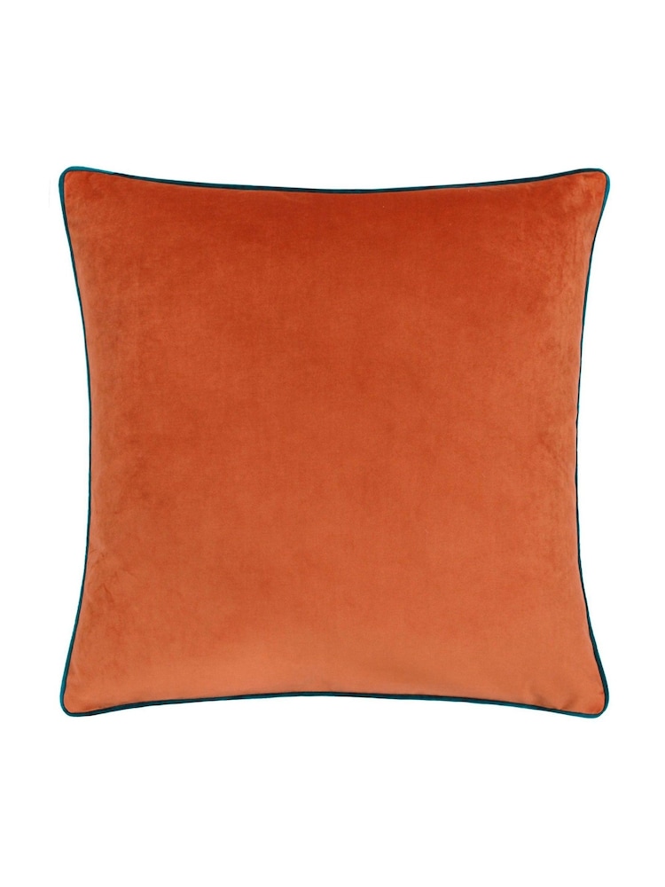 Riva Paoletti Tiger Orange/Teal Blue 55 x 55cm Meridian Velvet Cushion - Image 2 of 4
