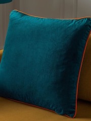 Riva Paoletti Teal Blue/Tiger Orange 55 x 55cm Meridian Velvet Cushion - Image 1 of 4