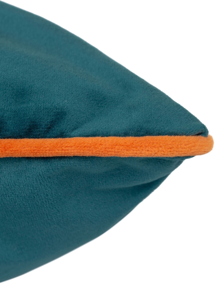 Riva Paoletti Teal Blue/Tiger Orange 55 x 55cm Meridian Velvet Cushion - Image 4 of 4