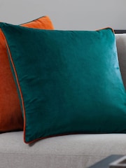 Riva Paoletti Teal Blue/Clementine Orange 55 x 55cm Meridian Velvet Cushion - Image 1 of 4
