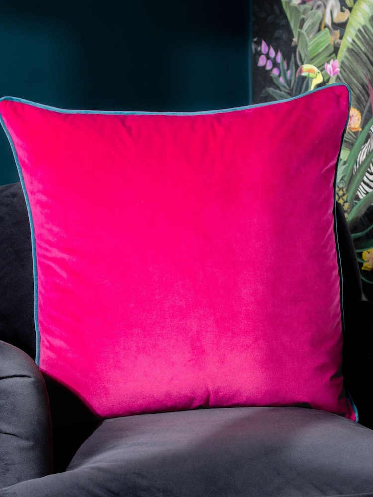 Riva Paoletti Raspberry Pink/Teal Blue 55 x 55cm Meridian Velvet Cushion - Image 1 of 5