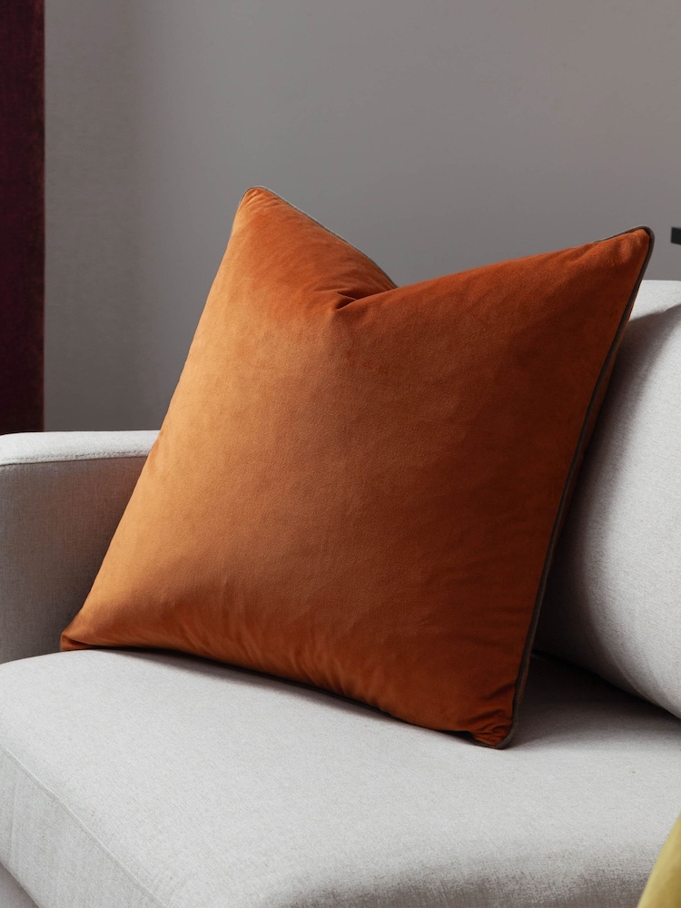 Riva Paoletti Pumpkin/Mocha 55 x 55cm Meridian Velvet Cushion - Image 1 of 4