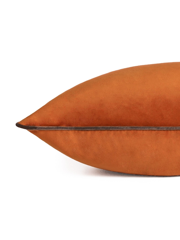 Riva Paoletti Pumpkin/Mocha 55 x 55cm Meridian Velvet Cushion - Image 2 of 4