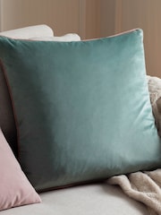 Riva Paoletti Mineral Green/Blush Pink 55 x 55cm Meridian Velvet Cushion - Image 1 of 5