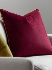 Riva Paoletti Maroon Red/Moss Green 55 x 55cm Meridian Velvet Cushion - Image 1 of 5