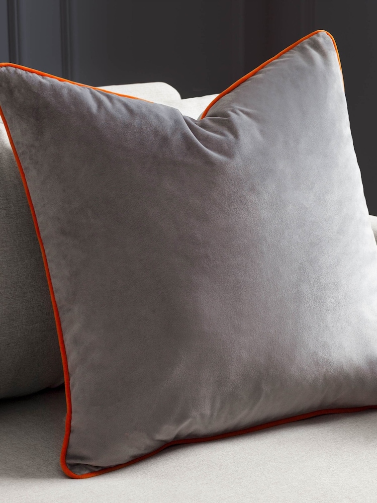 Riva Paoletti Grey/Clementine Orange 55 x 55cm Meridian Velvet Cushion - Image 1 of 5