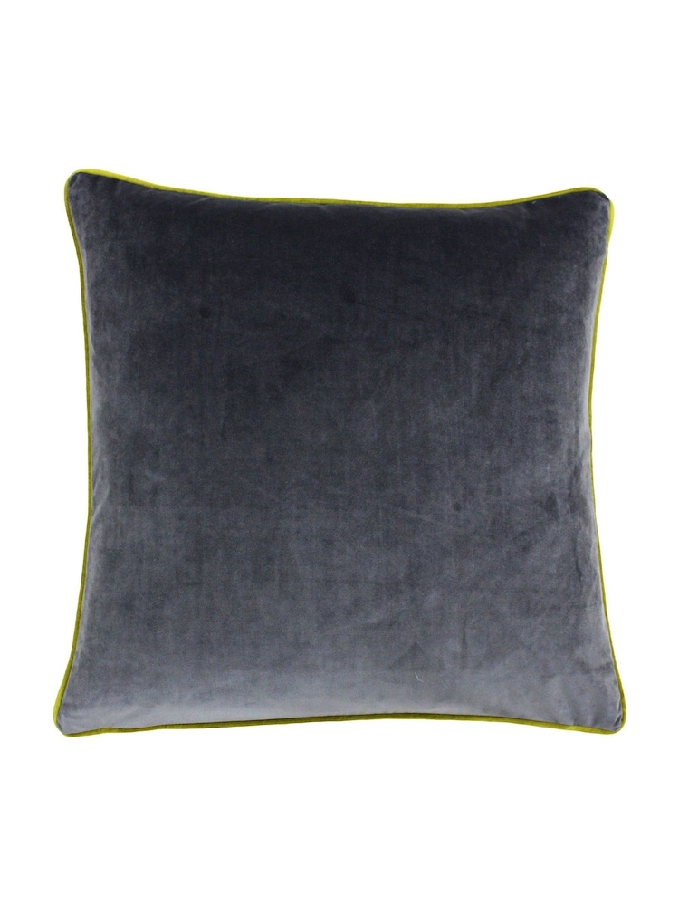 Riva Paoletti Charcoal Grey/Moss Green 55 x 55cm Meridian Velvet Cushion - Image 1 of 2
