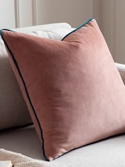 Riva Paoletti Blush Pink/Teal Blue 55 x 55cm Meridian Velvet Cushion - Image 1 of 5