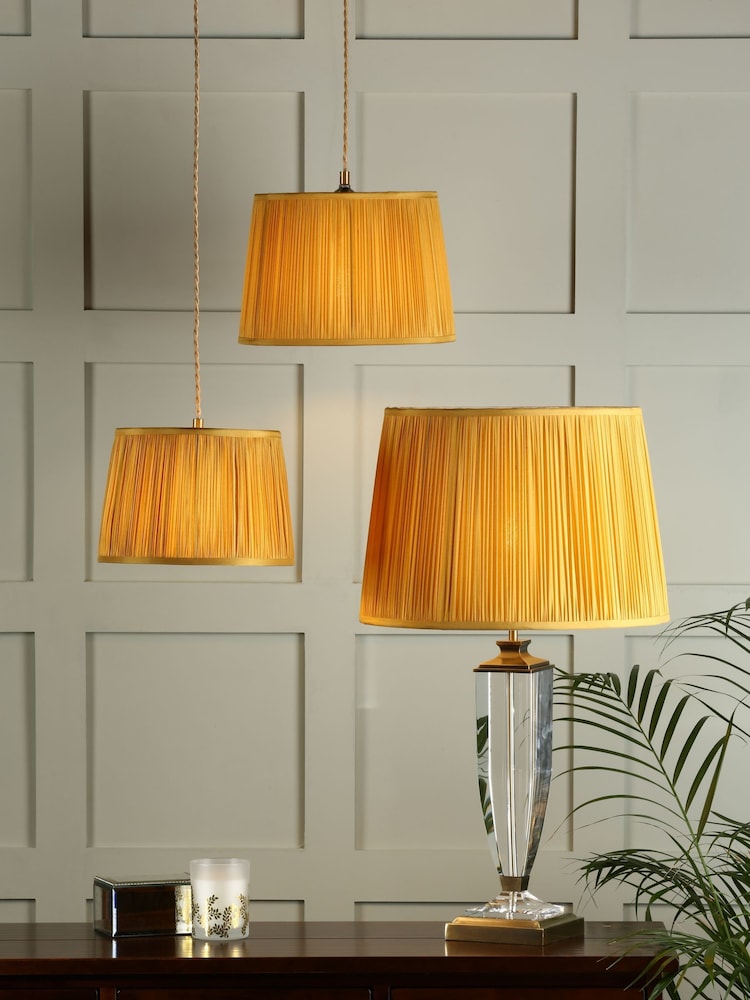 Laura Ashley Ochre Yellow Hemsley Pleated Silk Empire Easyfit Lamp Shade - Image 1 of 5