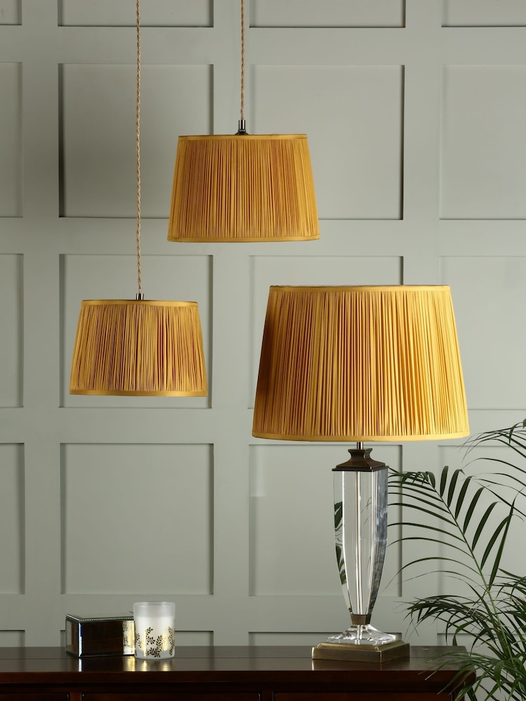 Laura Ashley Ochre Yellow Hemsley Pleated Silk Empire Easyfit Lamp Shade - Image 2 of 5