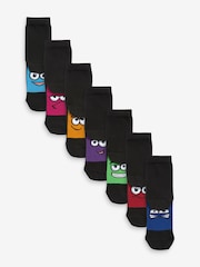 Black/ Bright Faces Cotton Rich Socks 7 Pack - Image 1 of 8