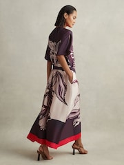Reiss Ivory/Burgundy Hanna Printed Front Split Midi Dress - Image 6 of 7