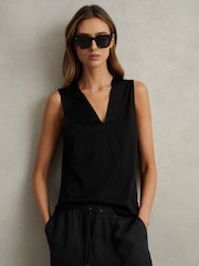 Reiss Black Mira V-Neck Shell Top - Image 4 of 7
