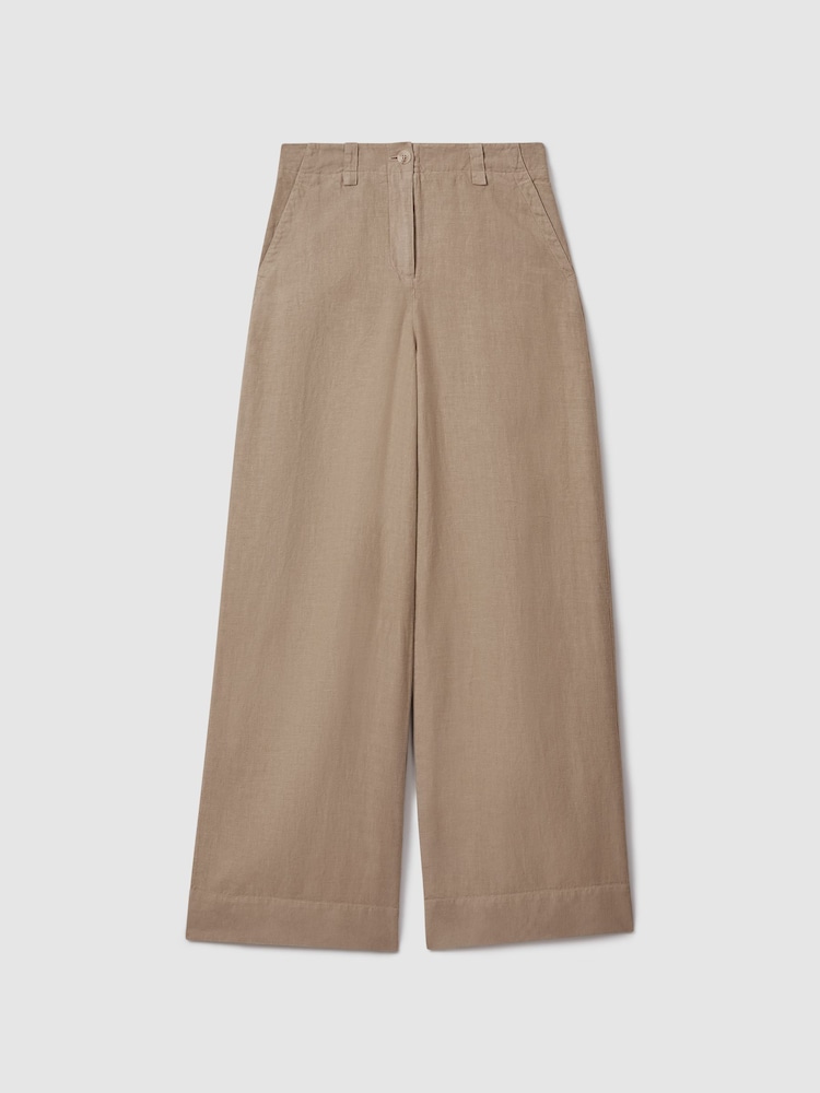 Reiss Mink Neutral Demi Linen Wide Leg Garment Dyed Trousers - Image 2 of 6