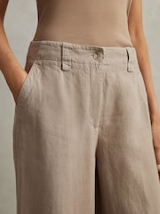 Reiss Mink Neutral Demi Linen Wide Leg Garment Dyed Trousers - Image 4 of 6